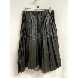 GRACIA NEW Pleated Midi Skirt Asymmetrical Hem Faux Leather Black Women's S